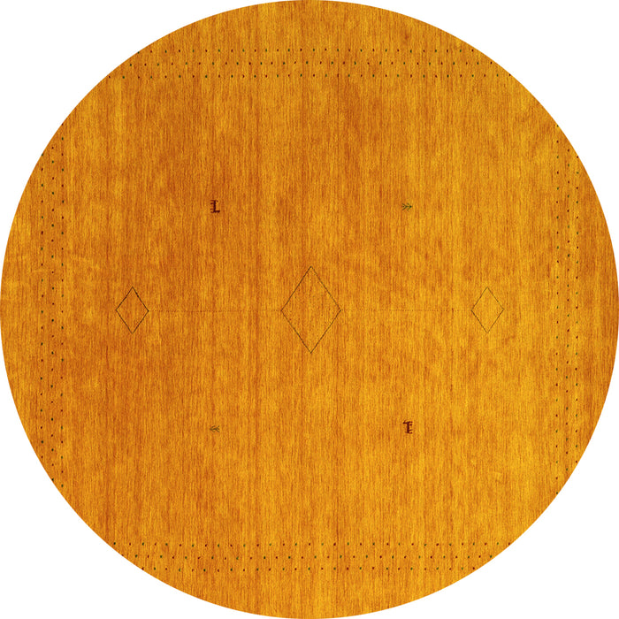 Round Machine Washable Abstract Yellow Contemporary Rug, wshcon2451yw
