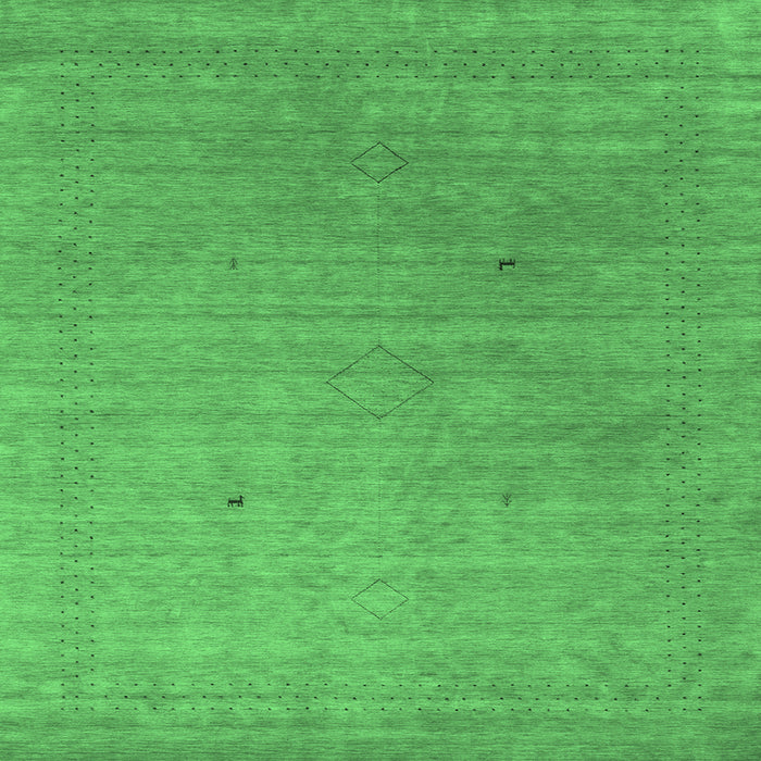 Square Machine Washable Abstract Emerald Green Contemporary Area Rugs, wshcon2451emgrn