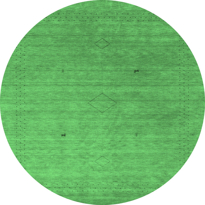 Round Machine Washable Abstract Emerald Green Contemporary Area Rugs, wshcon2451emgrn