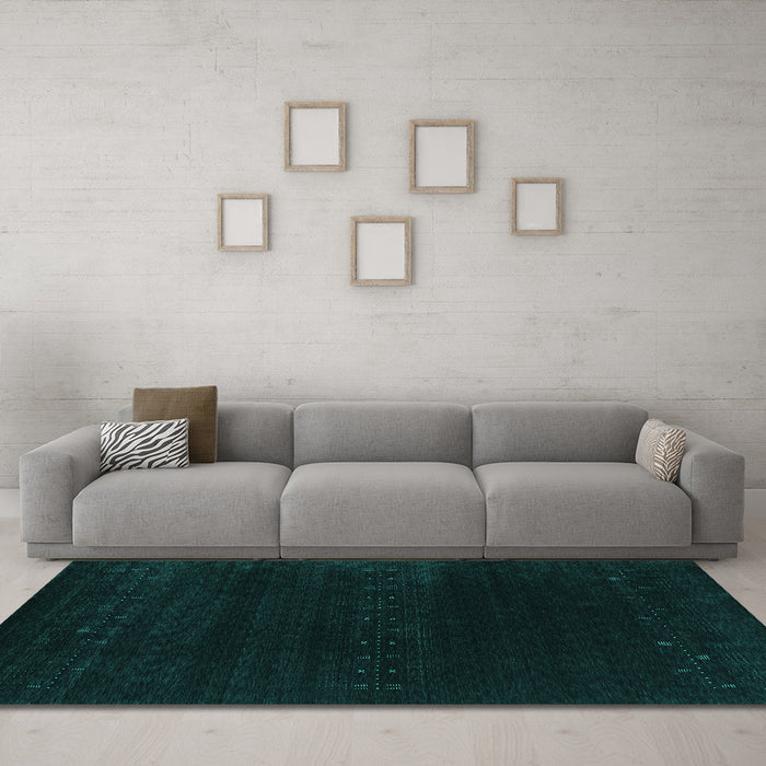 Machine Washable Abstract Turquoise Contemporary Area Rugs in a Living Room,, wshcon2452turq
