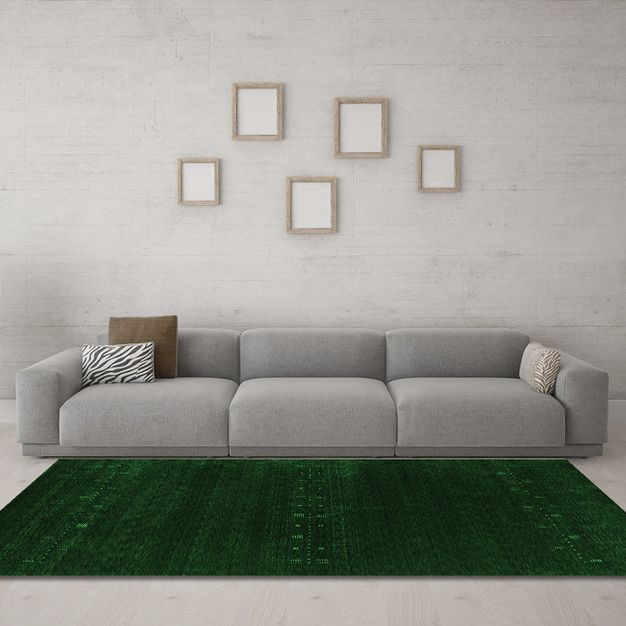Machine Washable Abstract Green Contemporary Area Rugs in a Living Room,, wshcon2452grn