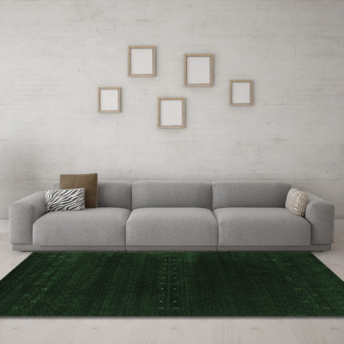 Machine Washable Abstract Emerald Green Contemporary Area Rugs in a Living Room,, wshcon2452emgrn