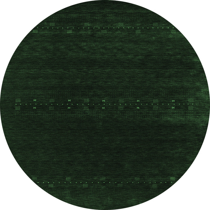 Round Machine Washable Abstract Emerald Green Contemporary Area Rugs, wshcon2452emgrn