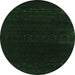 Round Machine Washable Abstract Emerald Green Contemporary Area Rugs, wshcon2452emgrn