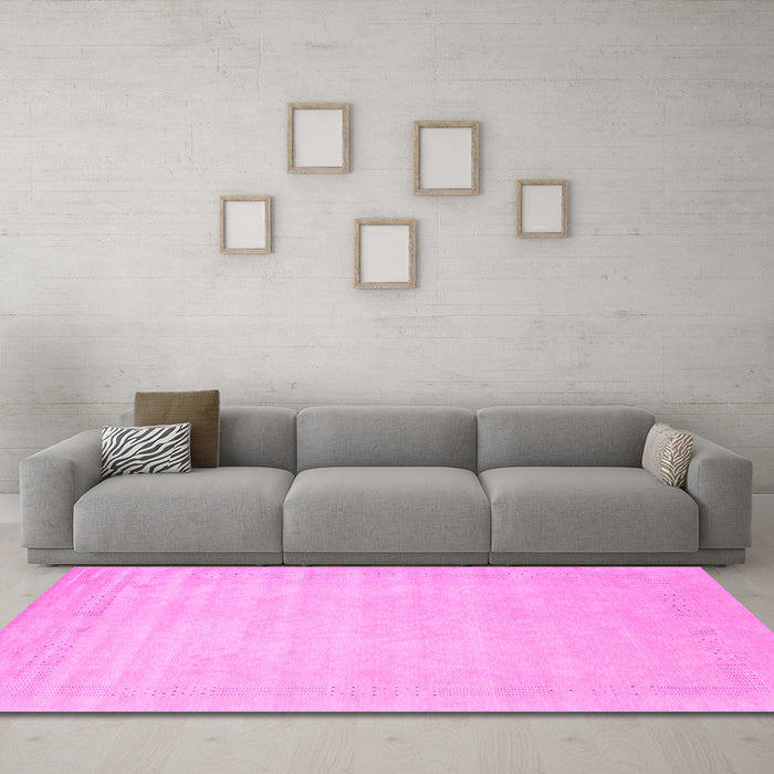 Machine Washable Solid Pink Modern Rug in a Living Room, wshcon2453pnk