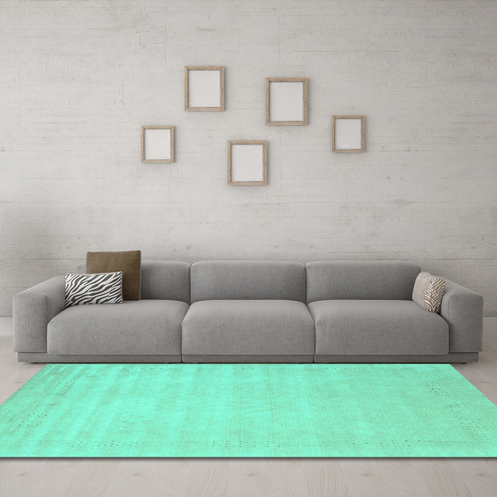 Machine Washable Solid Turquoise Modern Area Rugs in a Living Room,, wshcon2453turq
