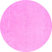 Round Machine Washable Solid Pink Modern Rug, wshcon2457pnk