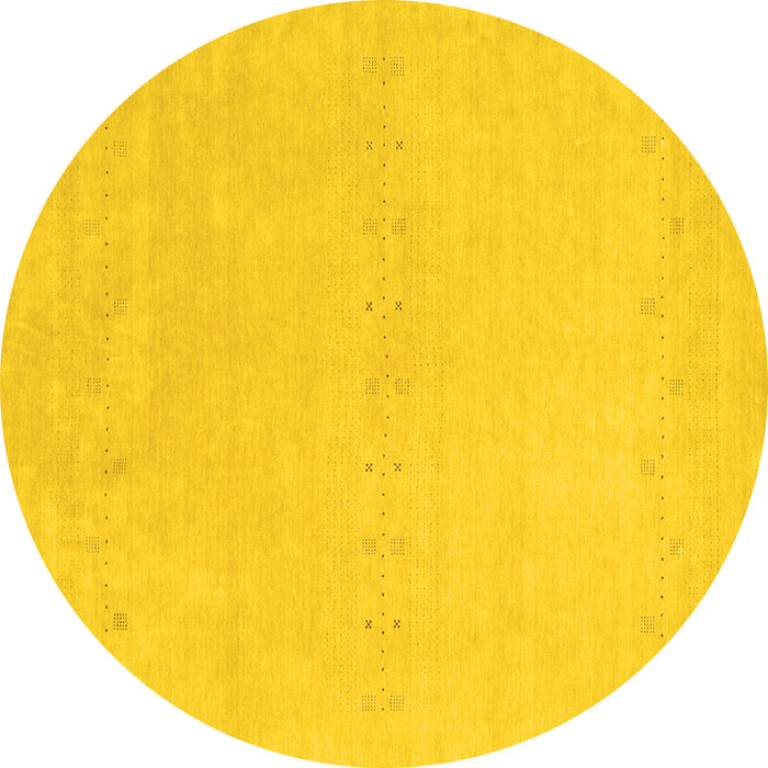Round Machine Washable Solid Yellow Modern Rug, wshcon2457yw