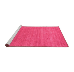 Sideview of Machine Washable Abstract Pink Contemporary Rug, wshcon2458pnk