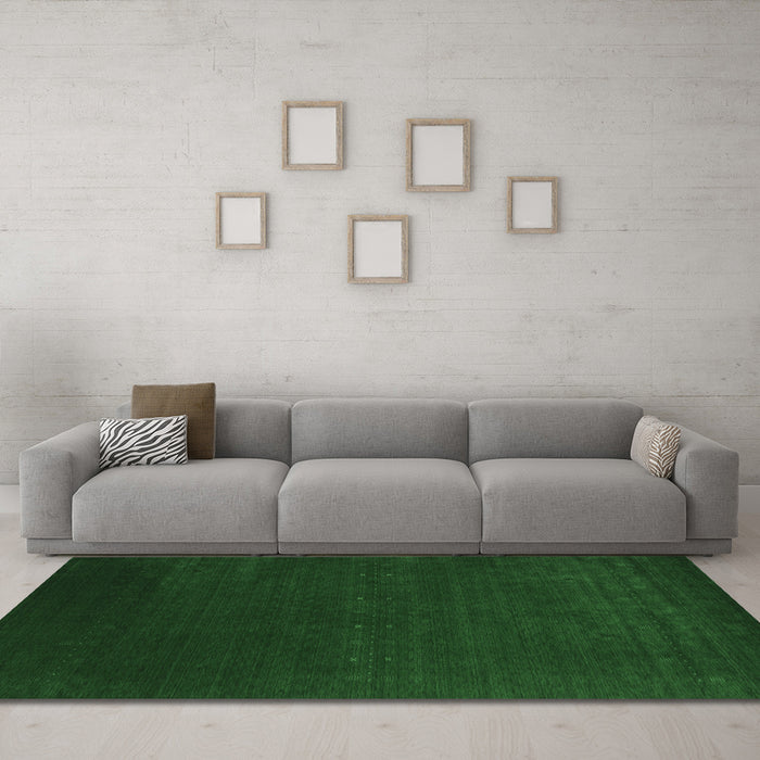 Machine Washable Abstract Emerald Green Contemporary Area Rugs in a Living Room,, wshcon2459emgrn