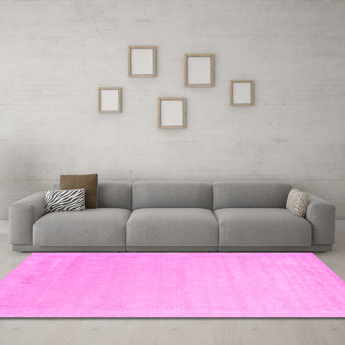 Machine Washable Solid Pink Modern Rug in a Living Room, wshcon2462pnk