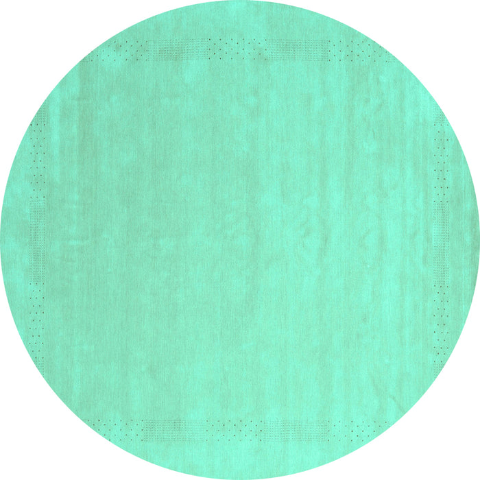 Round Machine Washable Solid Turquoise Modern Area Rugs, wshcon2462turq