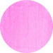 Round Machine Washable Solid Pink Modern Rug, wshcon2462pnk