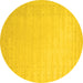 Round Machine Washable Solid Yellow Modern Rug, wshcon2463yw