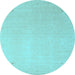 Round Machine Washable Solid Light Blue Modern Rug, wshcon2464lblu