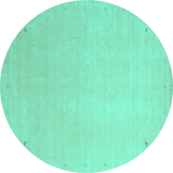 Round Machine Washable Solid Turquoise Modern Area Rugs, wshcon2464turq