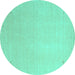 Round Machine Washable Solid Turquoise Modern Area Rugs, wshcon2464turq