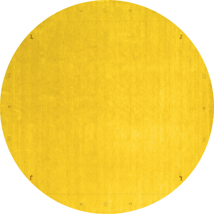 Round Machine Washable Solid Yellow Modern Rug, wshcon2464yw