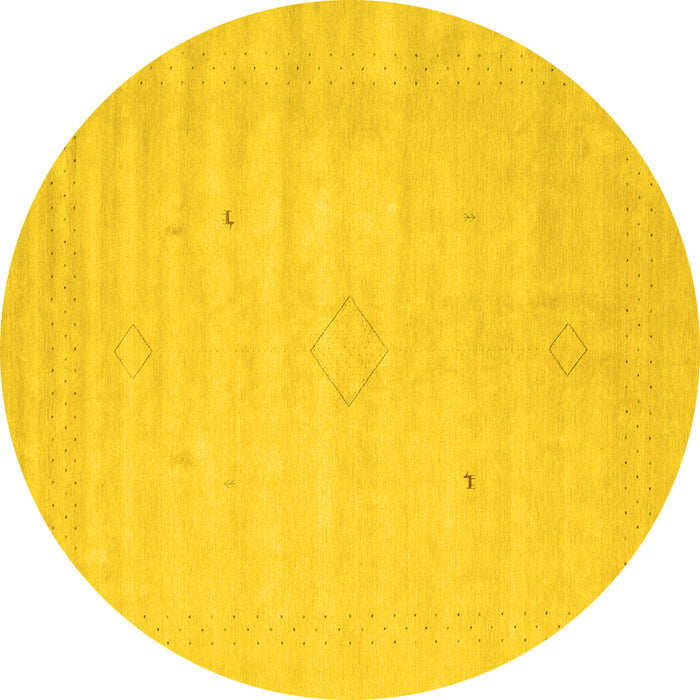 Round Machine Washable Solid Yellow Modern Rug, wshcon2465yw