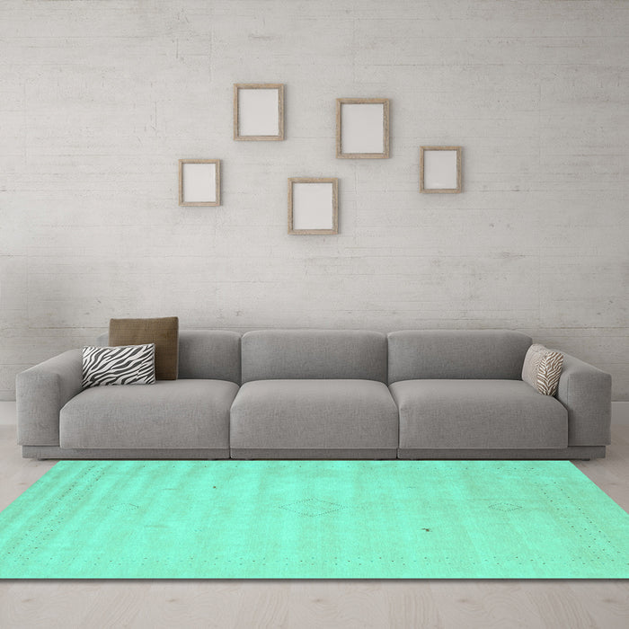 Machine Washable Solid Turquoise Modern Area Rugs in a Living Room,, wshcon2465turq