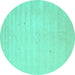 Round Machine Washable Solid Turquoise Modern Area Rugs, wshcon2465turq