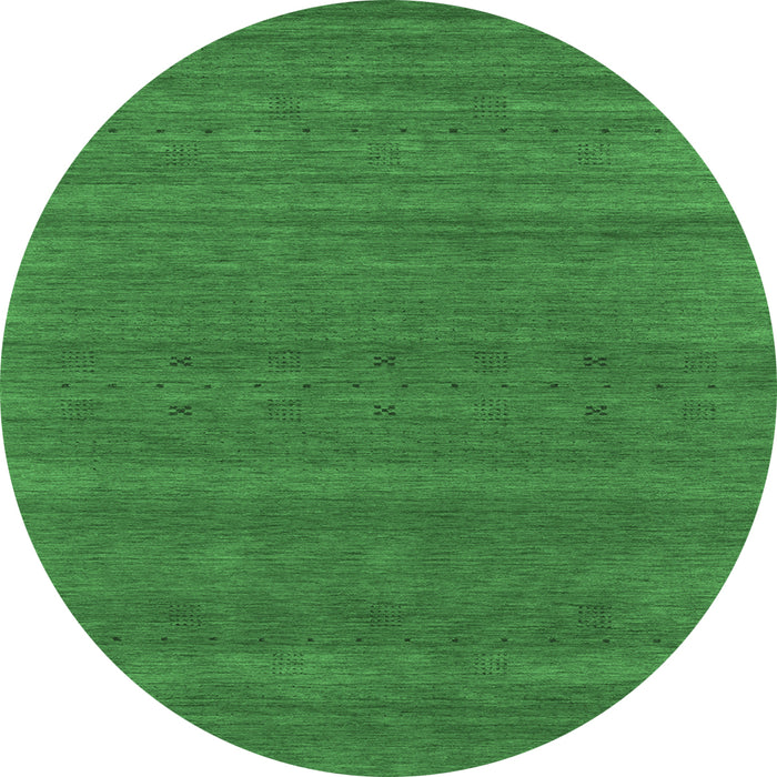 Round Machine Washable Abstract Emerald Green Contemporary Area Rugs, wshcon2466emgrn