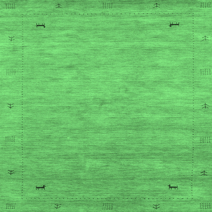 Square Machine Washable Abstract Emerald Green Contemporary Area Rugs, wshcon2469emgrn