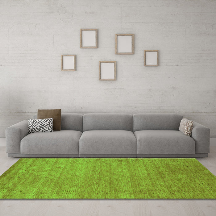 Machine Washable Abstract Green Contemporary Area Rugs in a Living Room,, wshcon2471grn