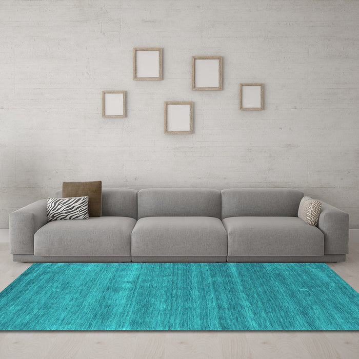 Machine Washable Abstract Turquoise Contemporary Area Rugs in a Living Room,, wshcon2473turq