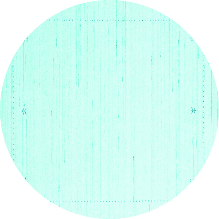 Round Machine Washable Solid Turquoise Modern Area Rugs, wshcon2474turq