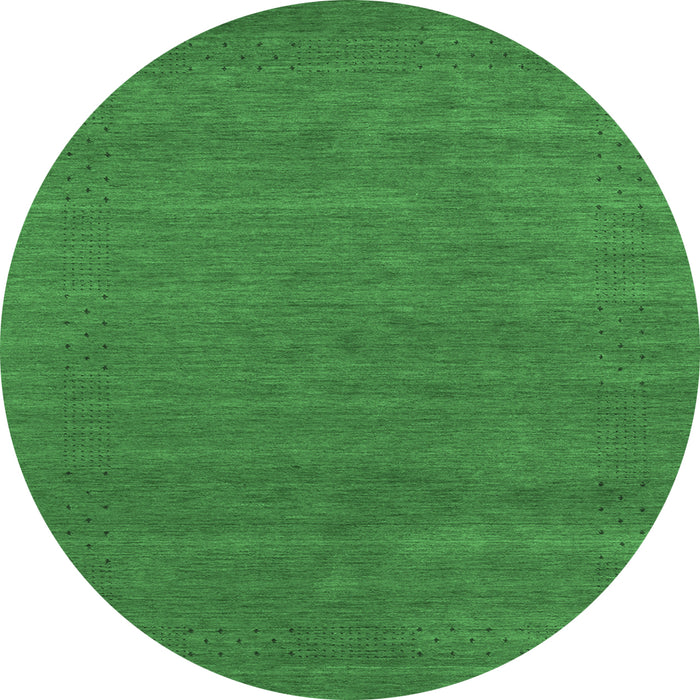 Round Machine Washable Abstract Emerald Green Contemporary Area Rugs, wshcon2475emgrn