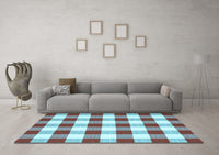 Machine Washable Checkered Light Blue Modern Rug, wshcon2476lblu