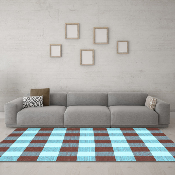 Machine Washable Checkered Light Blue Modern Rug in a Living Room, wshcon2476lblu