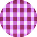 Round Machine Washable Checkered Purple Modern Area Rugs, wshcon2476pur