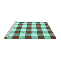 Sideview of Machine Washable Checkered Turquoise Modern Area Rugs, wshcon2476turq