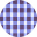 Round Machine Washable Checkered Blue Modern Rug, wshcon2476blu