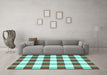 Machine Washable Checkered Turquoise Modern Area Rugs in a Living Room,, wshcon2476turq