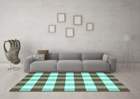 Machine Washable Checkered Turquoise Modern Rug, wshcon2476turq