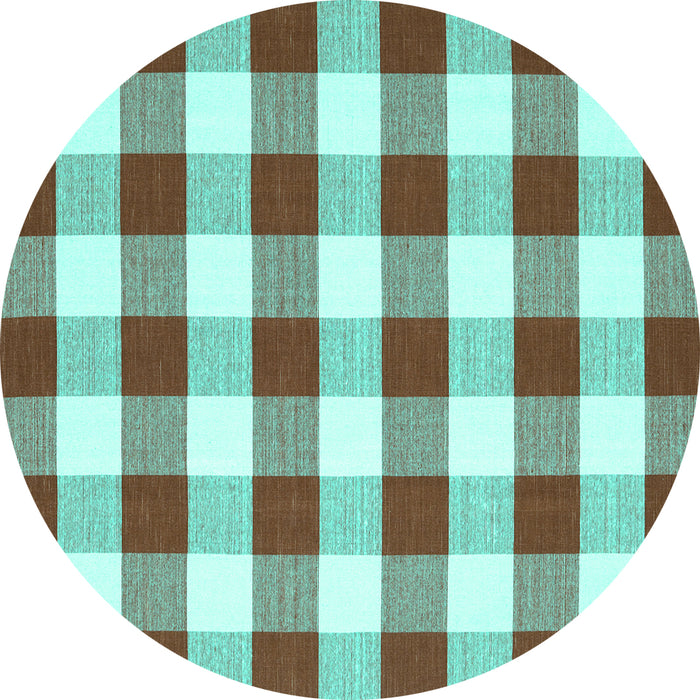 Round Machine Washable Checkered Turquoise Modern Area Rugs, wshcon2476turq