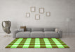 Machine Washable Checkered Green Modern Area Rugs in a Living Room,, wshcon2476grn