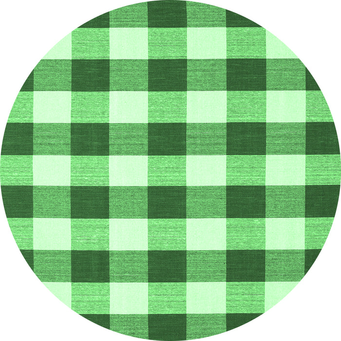 Round Machine Washable Checkered Emerald Green Modern Area Rugs, wshcon2476emgrn