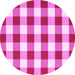 Round Machine Washable Checkered Pink Modern Rug, wshcon2476pnk