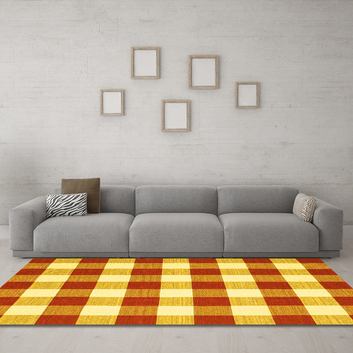 Machine Washable Checkered Yellow Modern Rug in a Living Room, wshcon2476yw