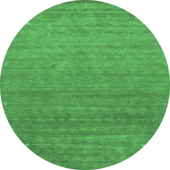 Round Machine Washable Abstract Emerald Green Contemporary Area Rugs, wshcon2477emgrn