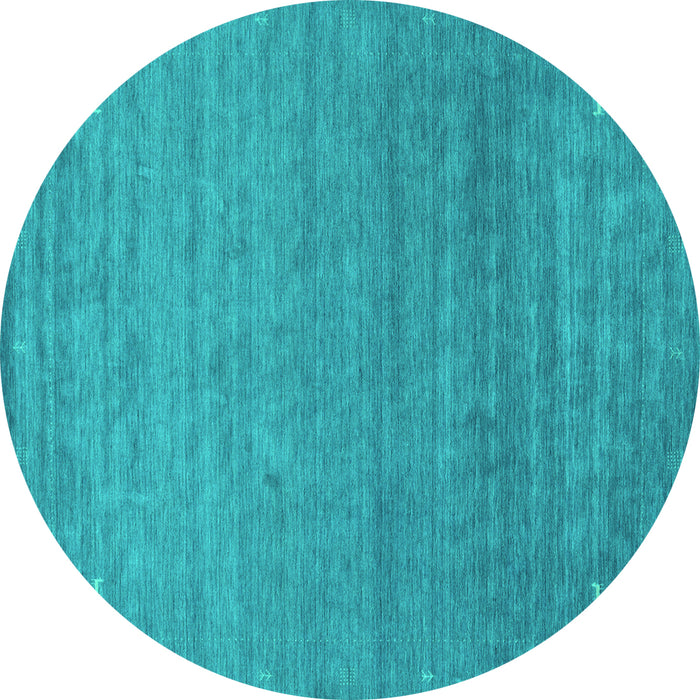 Round Machine Washable Abstract Turquoise Contemporary Area Rugs, wshcon2477turq