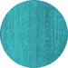 Round Machine Washable Abstract Turquoise Contemporary Area Rugs, wshcon2477turq