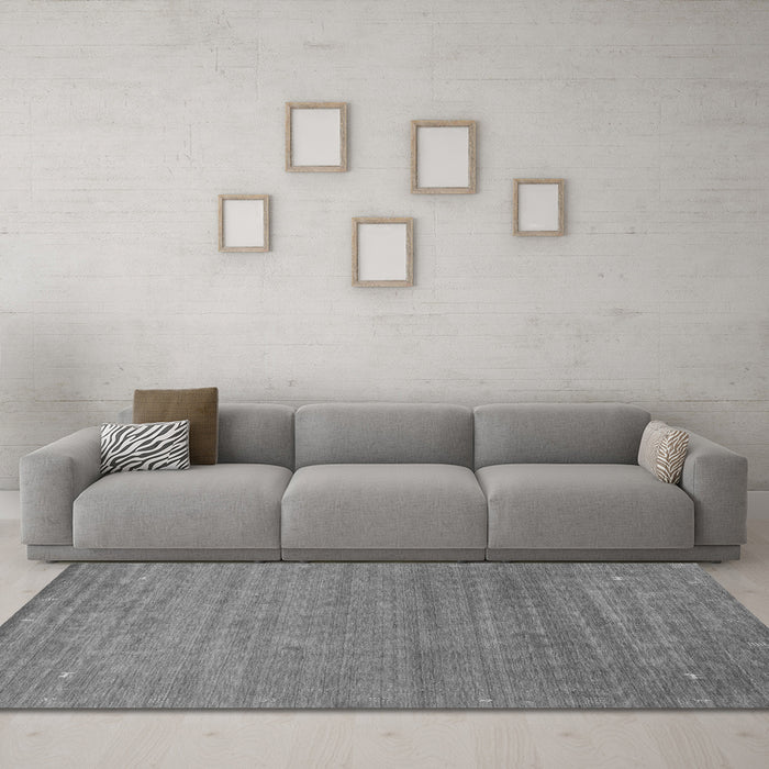 Machine Washable Abstract Gray Contemporary Rug in a Living Room,, wshcon2477gry