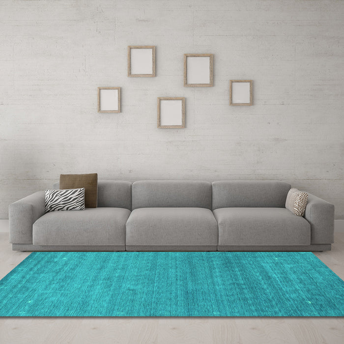 Machine Washable Abstract Turquoise Contemporary Area Rugs in a Living Room,, wshcon2477turq