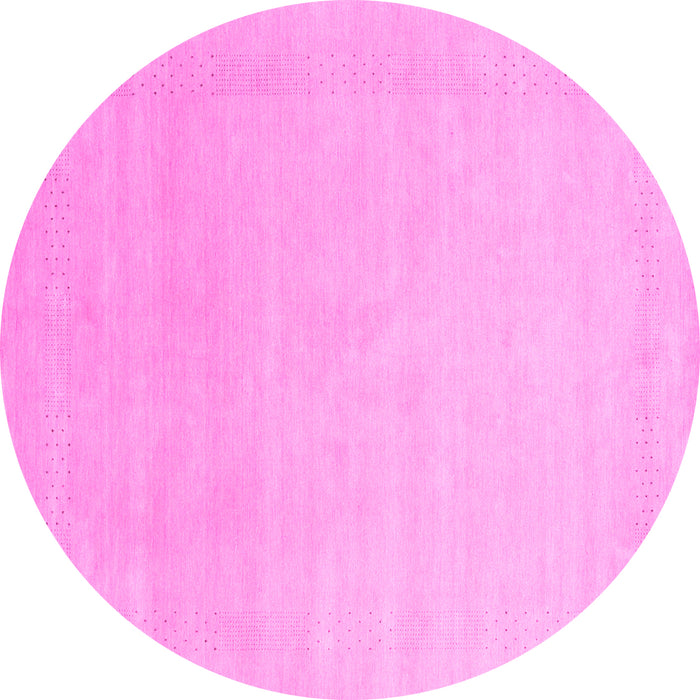 Round Machine Washable Solid Pink Modern Rug, wshcon2478pnk