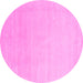 Round Machine Washable Solid Pink Modern Rug, wshcon2478pnk
